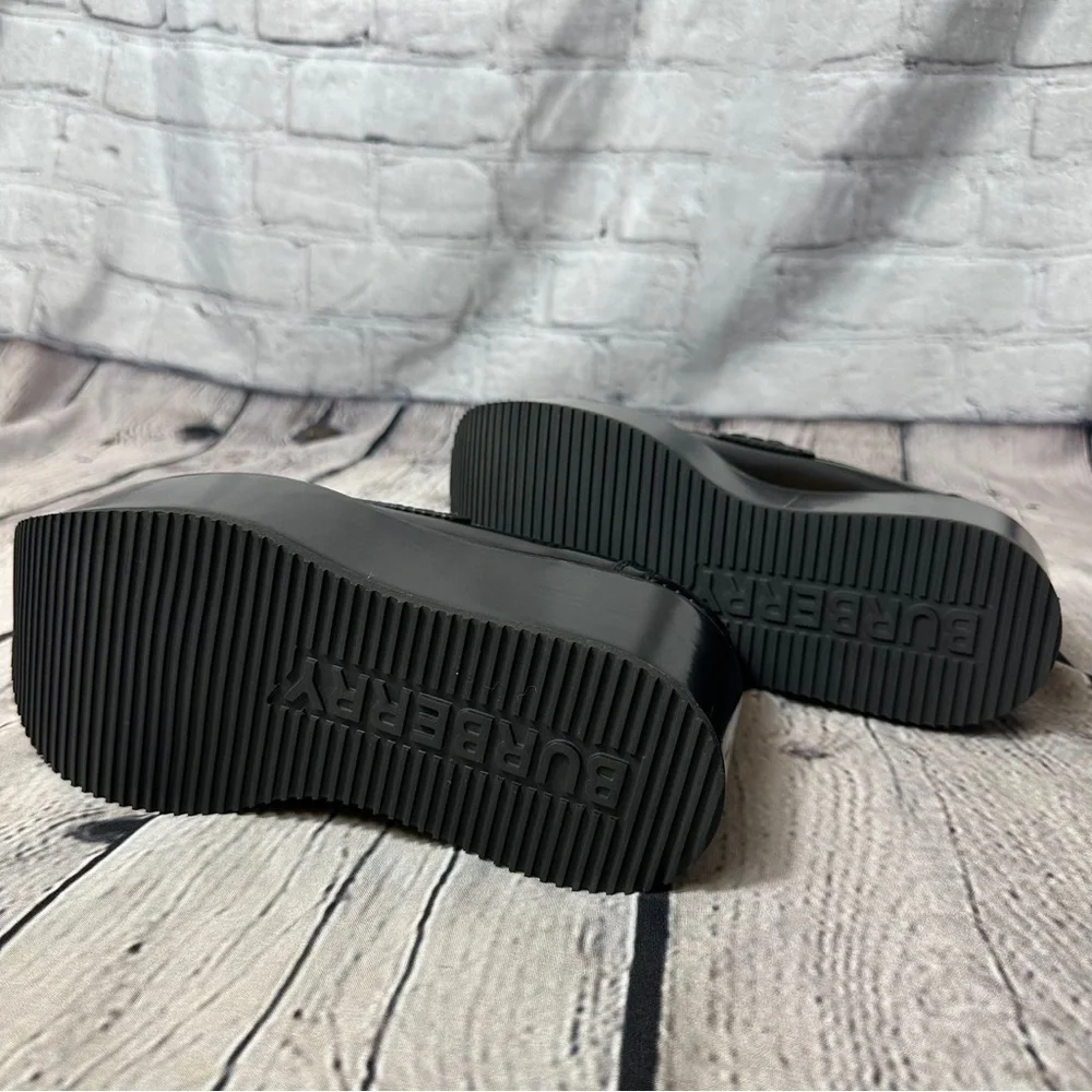 New Burberry 70mm Broadbook Leather Wedge Loafers - Picture 11 of 13